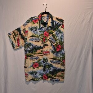 Vtg BIG DOGS Hawaiian Shirt Cars  XXL Cruise 90's Tropical Kitsch Rockabilly